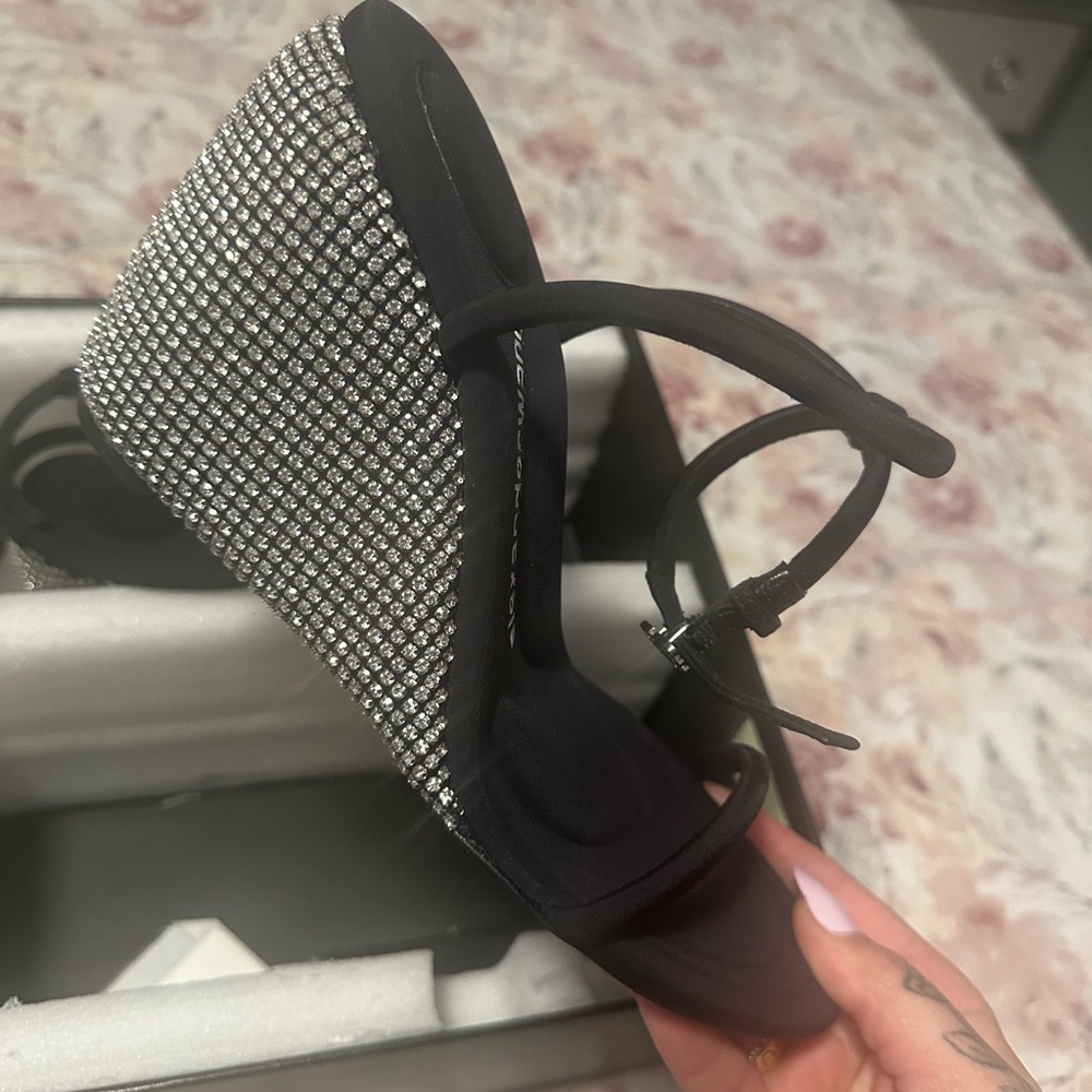 Alexander Wang Black Strap Wedges with Rhinestones